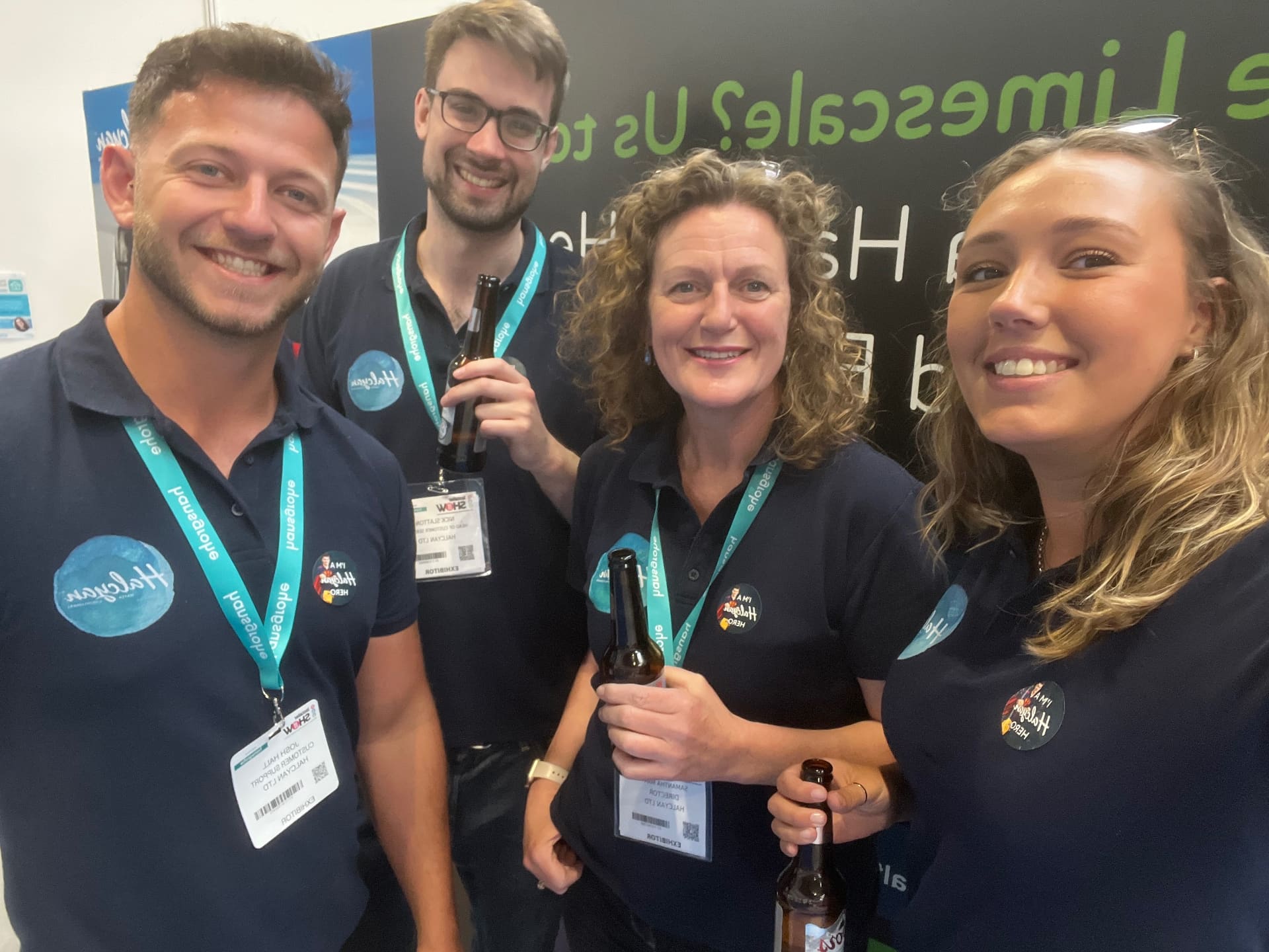 The Halcyan Heroes — Halcyan Water Conditioners team on their exhibition stand celebrating four years with Compelite Pro
